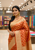 Orange Semi Tissue Silk Saree with Rich Woven Zari Border