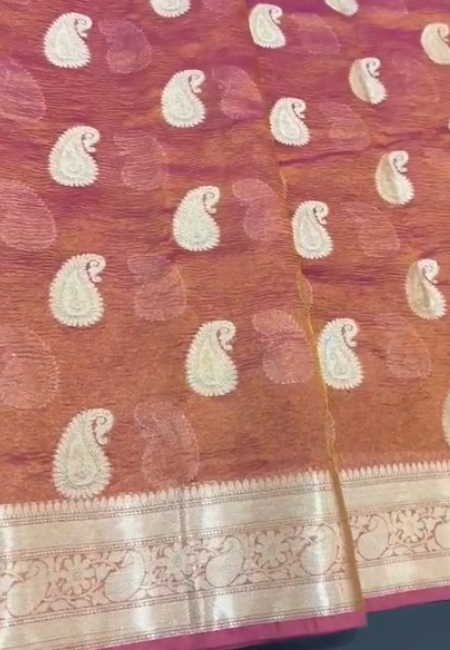 Elegant Rani Pink Banarasi Cotton Tissue Silk Saree