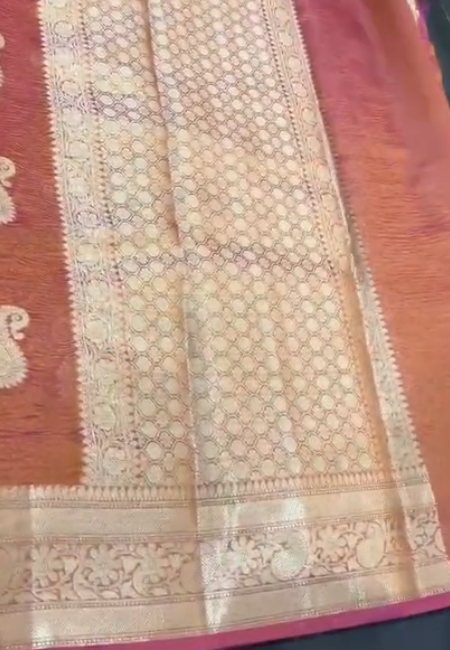 Elegant Rani Pink Banarasi Cotton Tissue Silk Saree