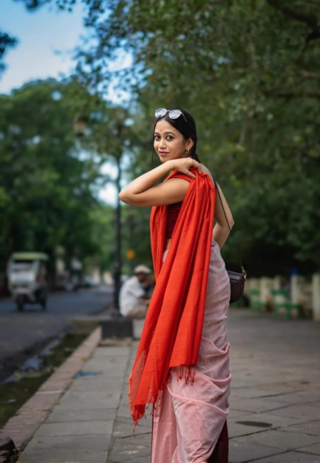 Khadi  Saree Red