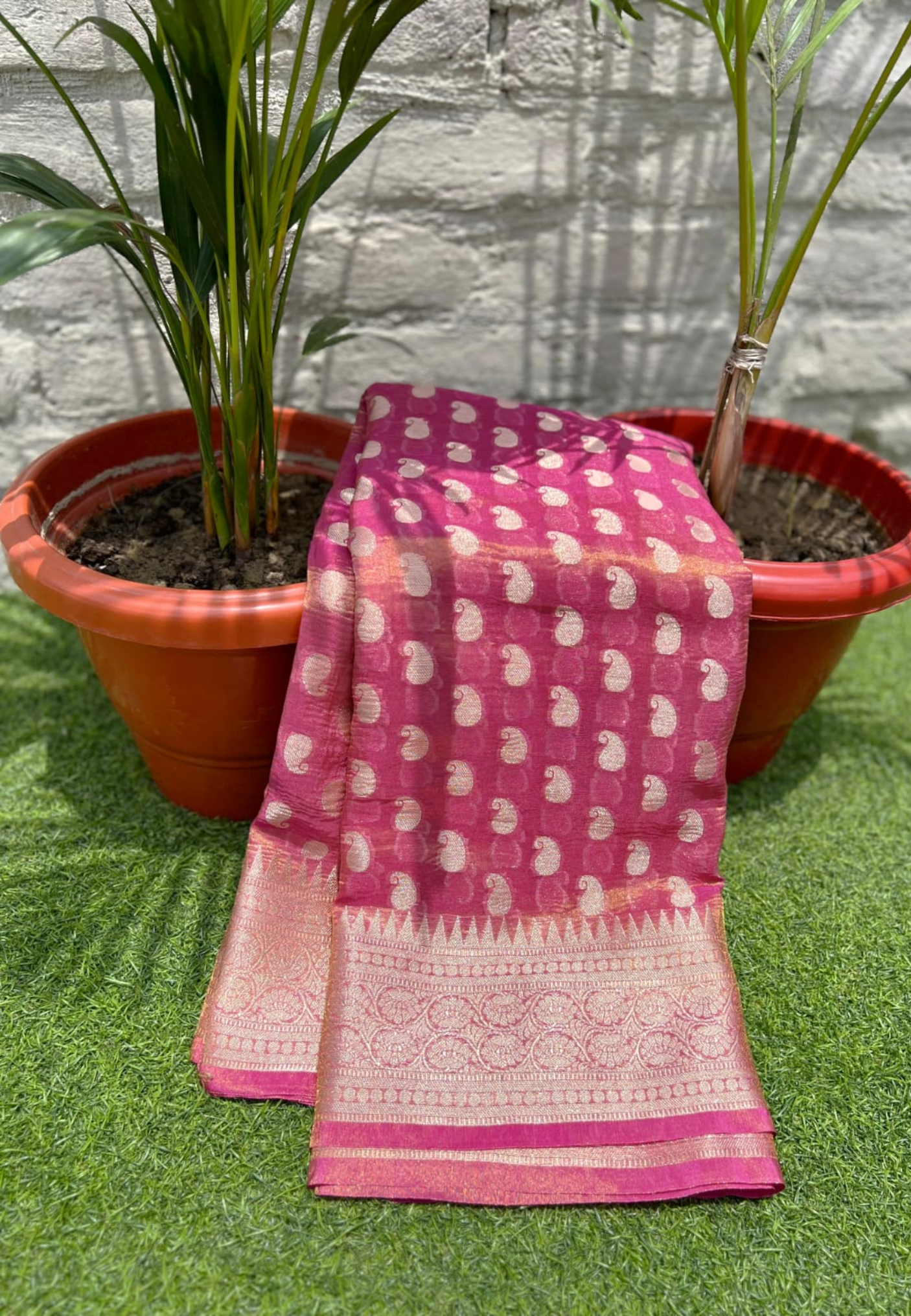 Pink Semi Tissue Silk Saree with Rich Woven Zari Border
