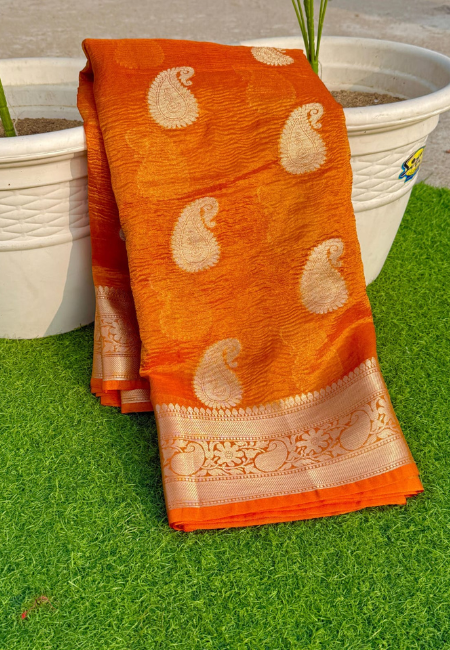 Radiant Burnt Orange Banarasi Cotton Tissue Silk Saree