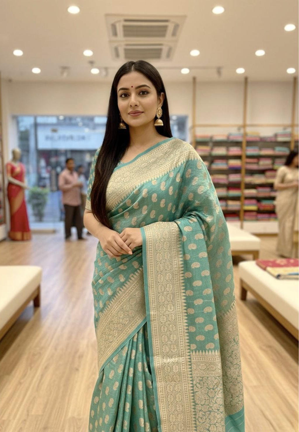 Sky Blue Semi Tissue Silk Saree with Rich Woven Zari Border