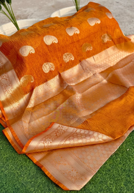 Radiant Burnt Orange Banarasi Cotton Tissue Silk Saree