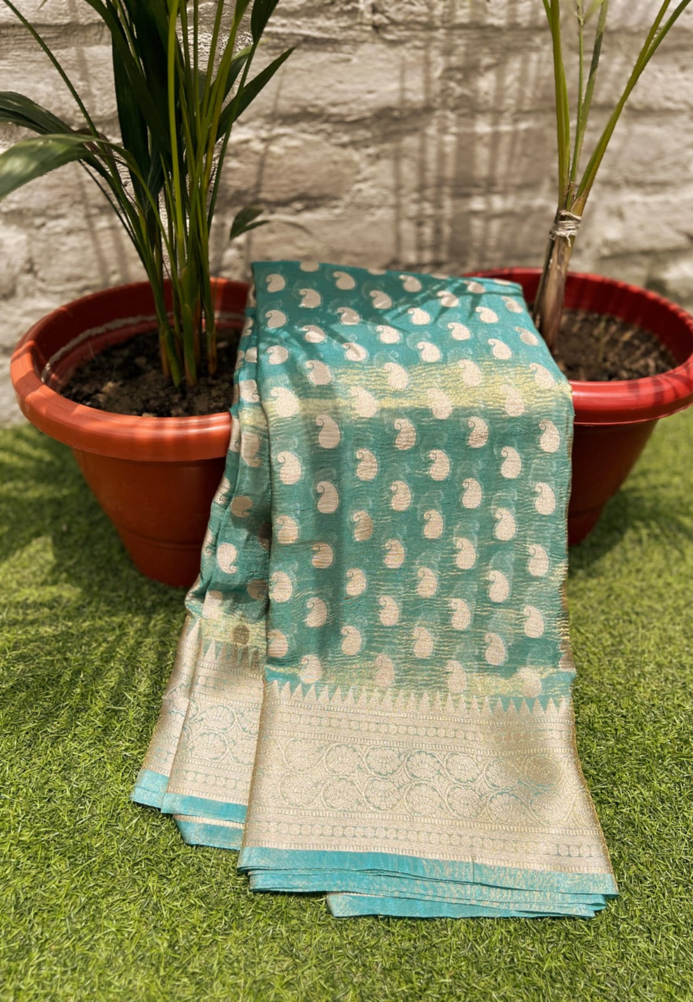 Sky Blue Semi Tissue Silk Saree with Rich Woven Zari Border