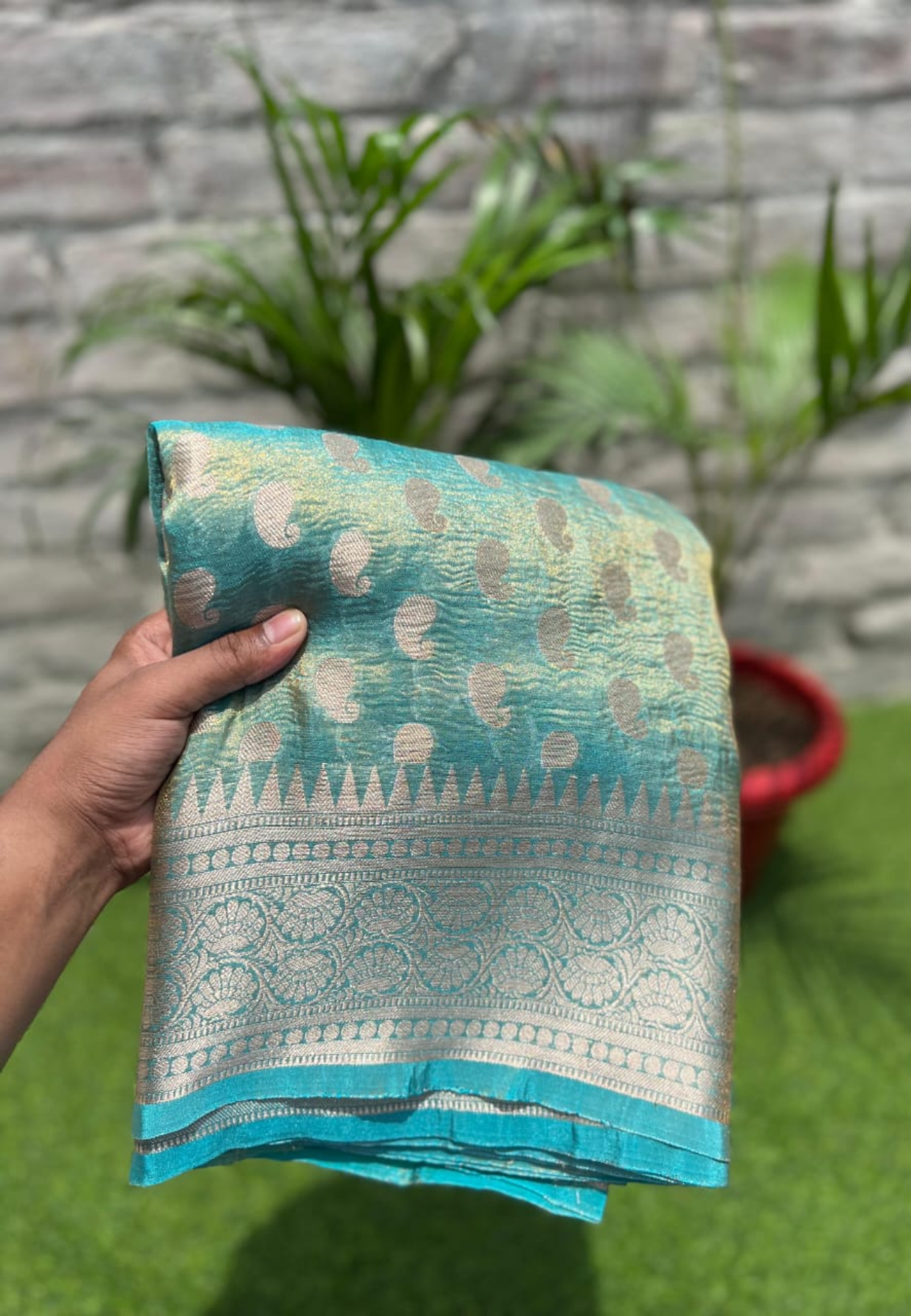 Sky Blue Semi Tissue Silk Saree with Rich Woven Zari Border