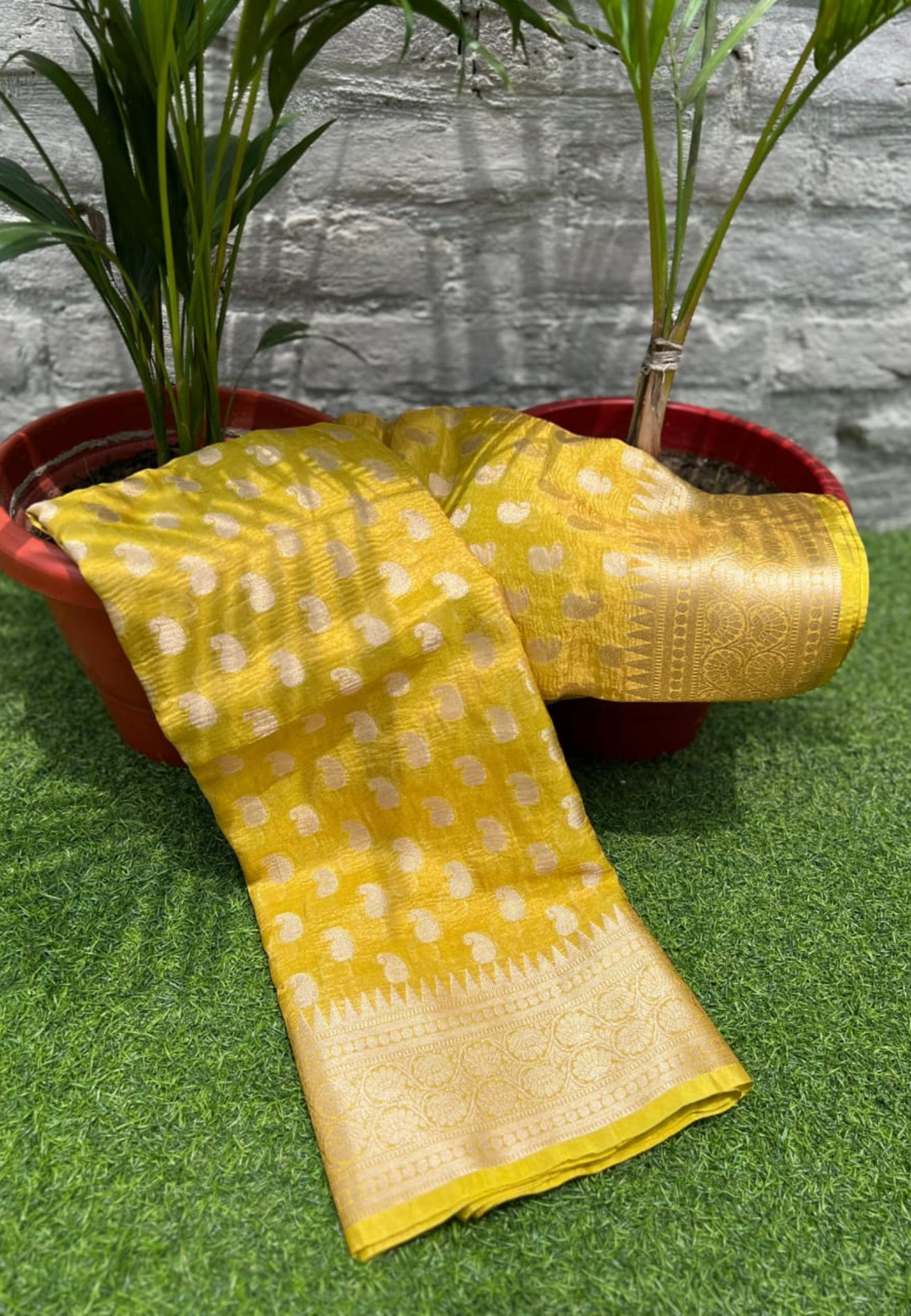 Yellow Semi Tissue Silk Saree with Rich Woven Zari Border