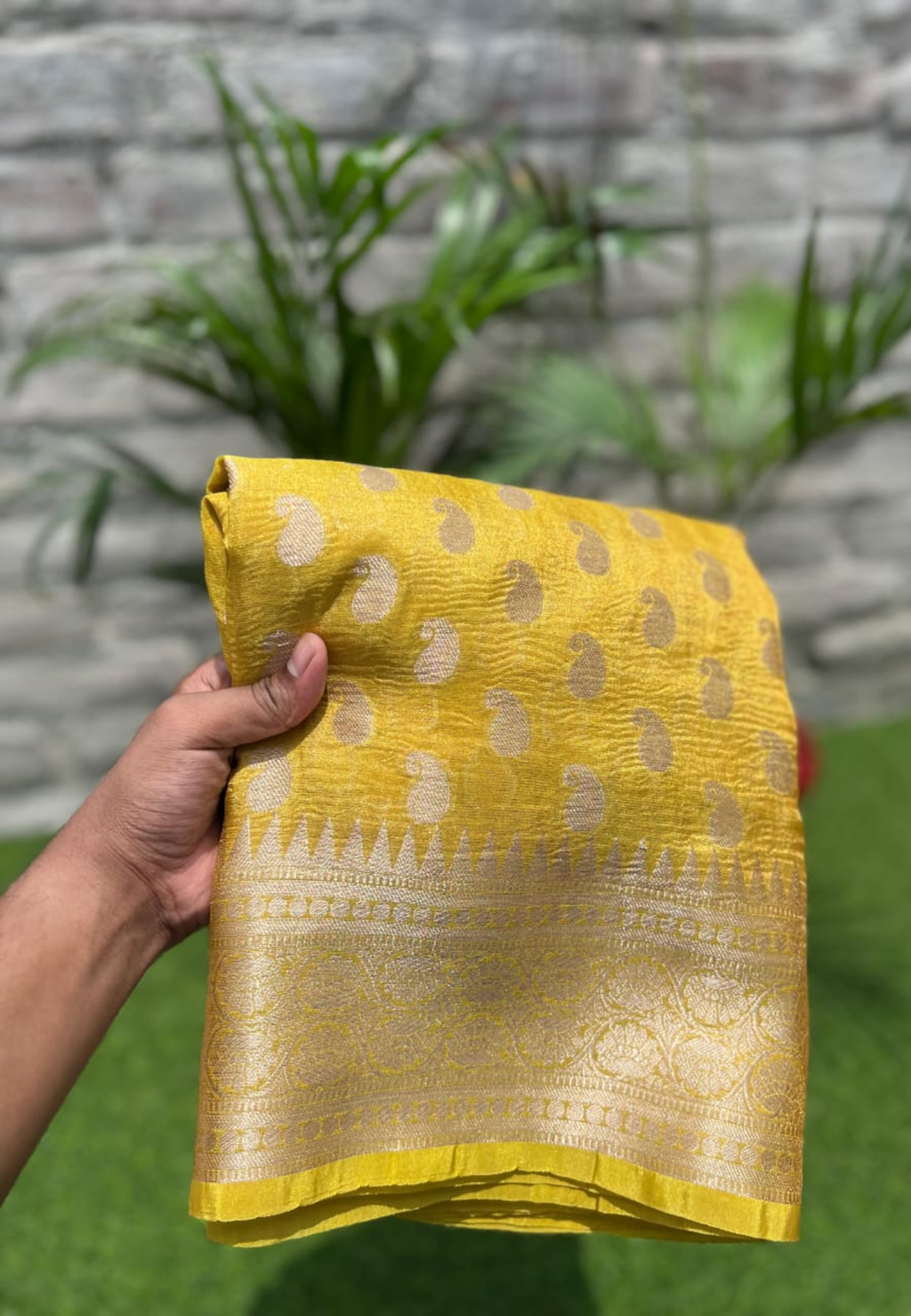 Yellow Semi Tissue Silk Saree with Rich Woven Zari Border