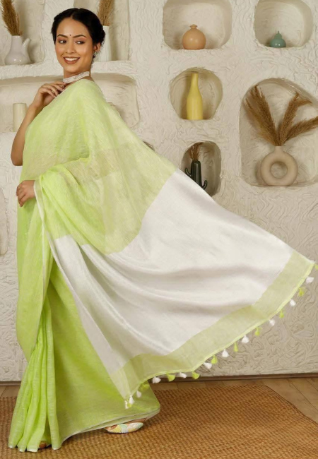 Green Whisper  Pure Linen Saree