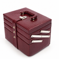 Luxury Cherry Red Crocodile Texture Leather Jewellery Box with Mirror, Multi-Layer Jewellery Storage Organizer for Rings, Earrings, Necklaces, Bracelets, Bangles & Watches (25.91 × 18.29 × 18.54 cm)