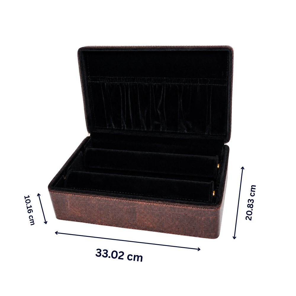 Luxury Brown Leather Bangle Storage Box with Removable Velvet Display Rolls, Necklace Pocket & Jewellery Organizer for Bangles, Bracelets, Watches & Accessories (33.02 × 20.83 × 10.16 cm)