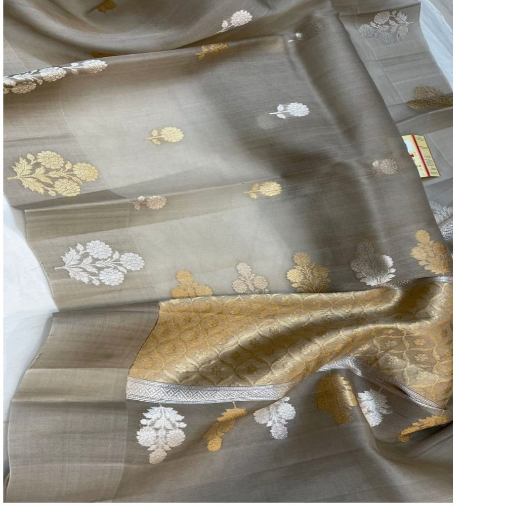 Pure Kora Silk Grey Saree