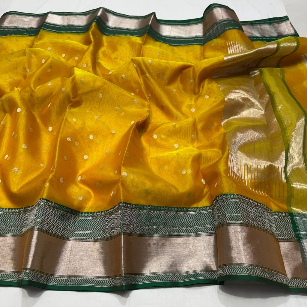 Golden Yellow Pure Tissue Handloom Saree with Zari Work