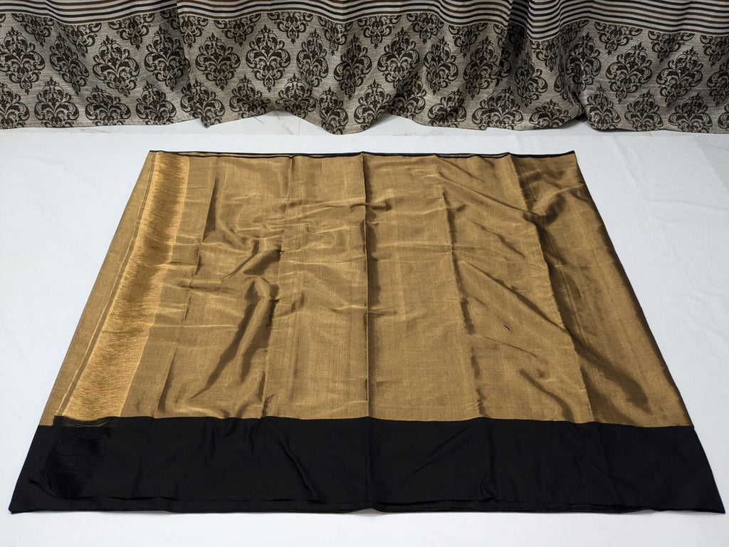 Golden Tissue Handloom Saree with Dual Zari Weave and Black Border