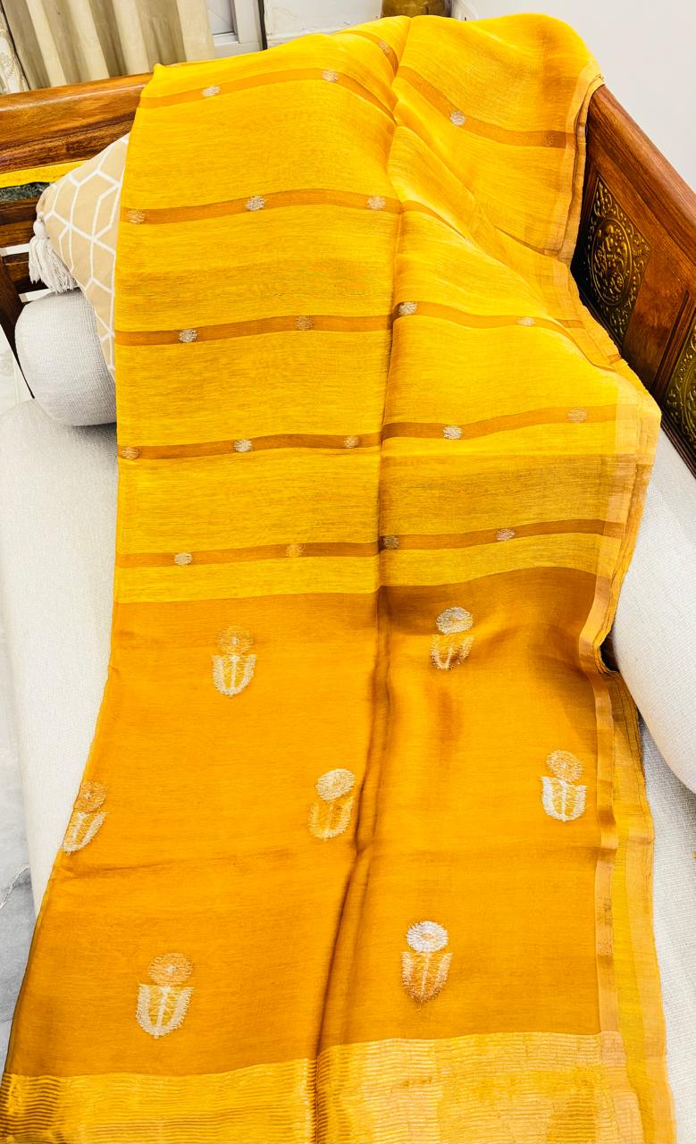 Pure Matka Zari Woven Silk Saree in Musturd Shade