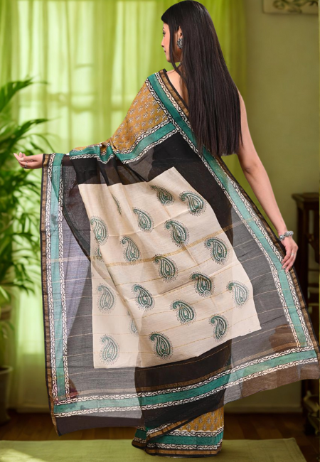 Traditional Chanderi Cotton Silk Saree with Dual Border & Paisley Pallu