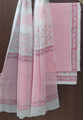 Unstitched Soft Pink Hand Block Print 3pc Suit Set with Pure Cotton Dupatta