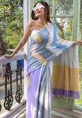 Pastel Blue & Lavender Khadi Cotton Saree