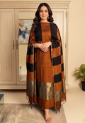 Unstitched Maheshwari Cotton Silk Suit with Resham Stripe Dupatta – Rust Brown & Black Elegance