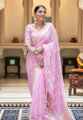 Blush Pink Semi-Georgette Silk Water Zari Saree – Lightweight & Graceful Drape