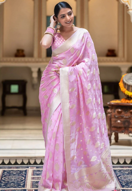 Blush Pink Semi-Georgette Silk Water Zari Saree – Lightweight & Graceful Drape