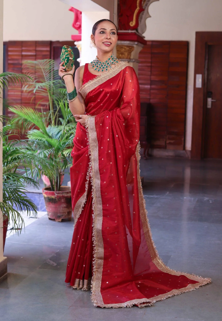 Elegant Banarasi Semi Tissue Silk Saree with Premium Lace Border