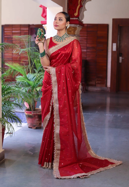 Elegant Banarasi Semi Tissue Silk Saree with Premium Lace Border