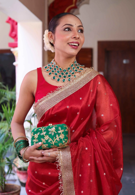 Elegant Banarasi Semi Tissue Silk Saree with Premium Lace Border