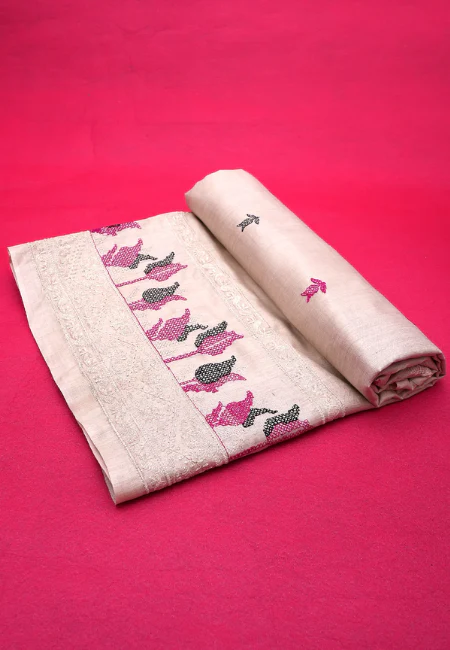 Golden Aura Pure Muga Silk Saree with Embroidered Pallu