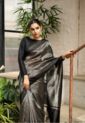 Exclusive Stripe Pattu Silk Chanderi Saree with Silver Jari – Handloom Elegance