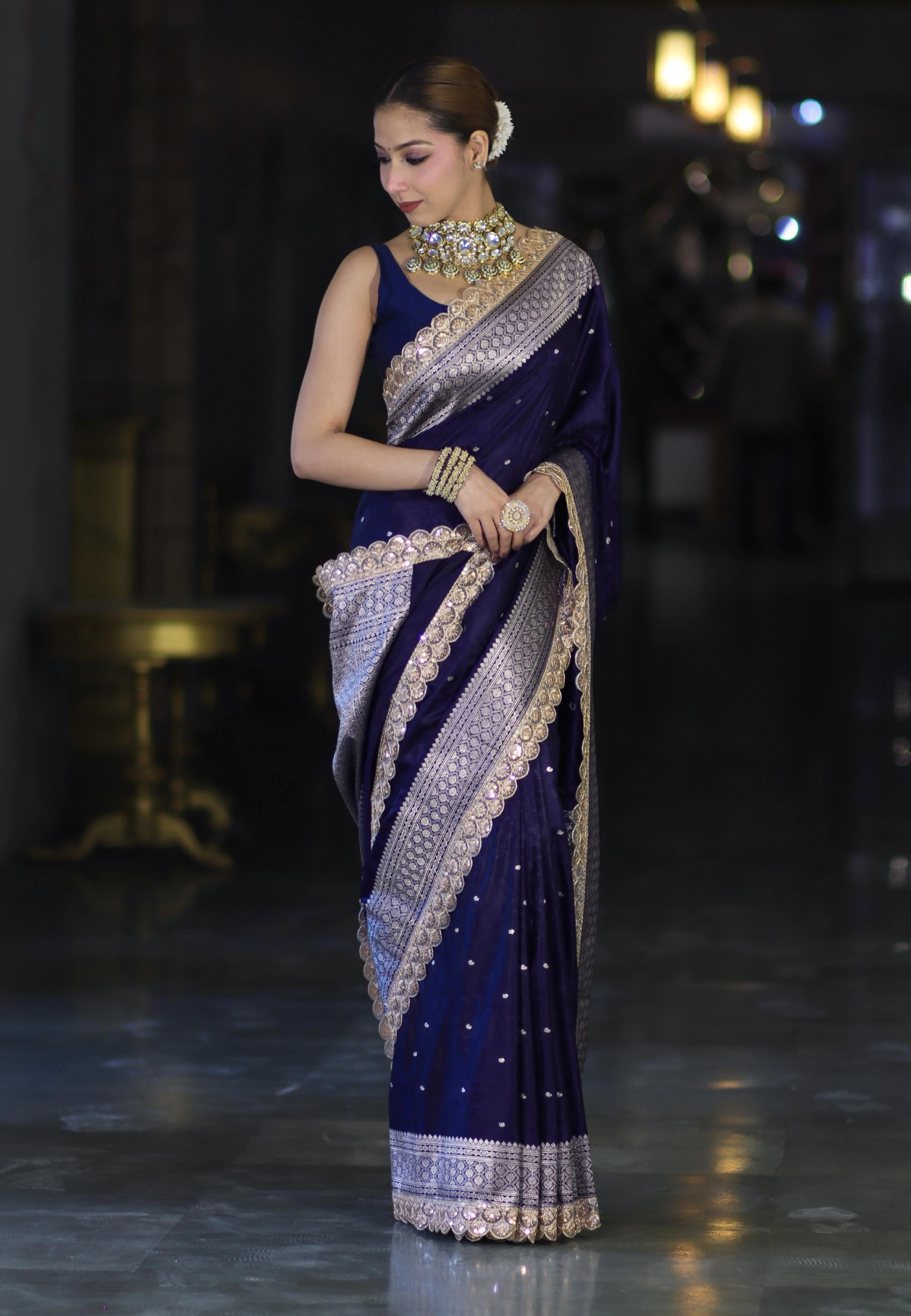 Royal Blue Handloom Mashru Silk Saree with Rich Woven Zari Border