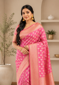 Pink Semi Tissue Silk Saree with Rich Woven Zari Border