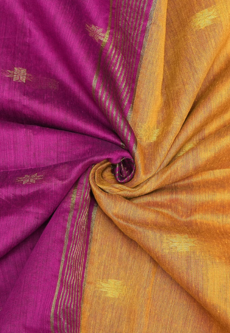 Sunset Glow Pure Handloom Cotton Silk Saree in Pink & Yellow
