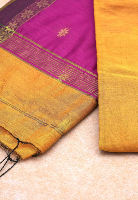 Sunset Glow Pure Handloom Cotton Silk Saree in Pink & Yellow