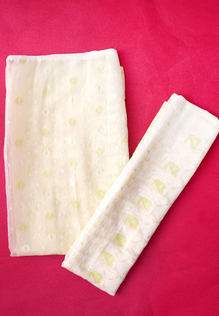 Unstitched Pure Cotton Jamdani Suit Material Set