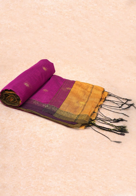 Sunset Glow Pure Handloom Cotton Silk Saree in Pink & Yellow