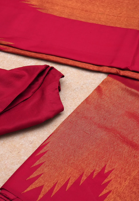Crimson Elegance Pure Kanjeevaram Silk Saree with Gold Zari