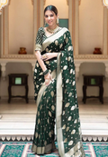 Emerald Green Semi-Georgette Silk Water Zari Saree – Premium Soft Drape1760