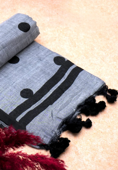 Smoke Serenity Pure Handloom Cotton Saree in Grey
