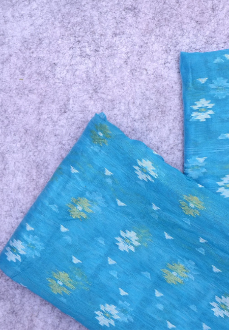 Unstitched Blue Harmony ? 2PC Cotton Jamdani Suit Material Set