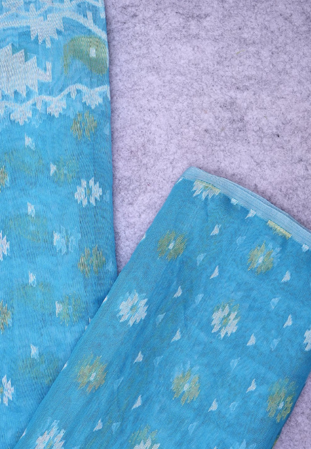 Unstitched Blue Harmony ? 2PC Cotton Jamdani Suit Material Set