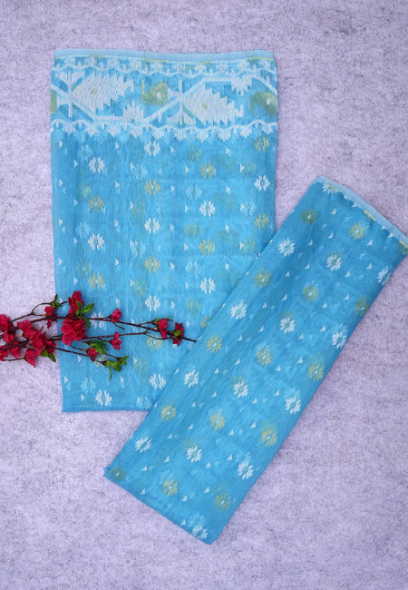 Unstitched Blue Harmony ? 2PC Cotton Jamdani Suit Material Set