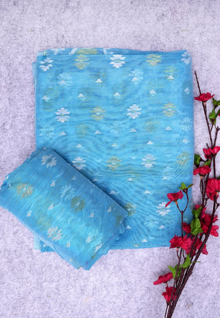 Unstitched Blue Harmony ? 2PC Cotton Jamdani Suit Material Set