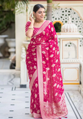 Vibrant Pink Semi-Georgette Silk Water Zari Saree – Lightweight & Premium Finish