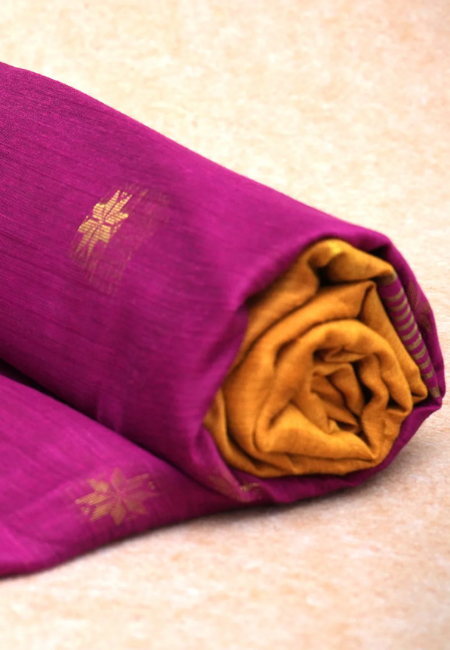 Sunset Glow Pure Handloom Cotton Silk Saree in Pink & Yellow