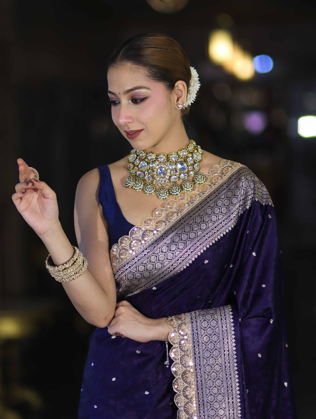 Royal Blue Handloom Mashru Silk Saree with Rich Woven Zari Border