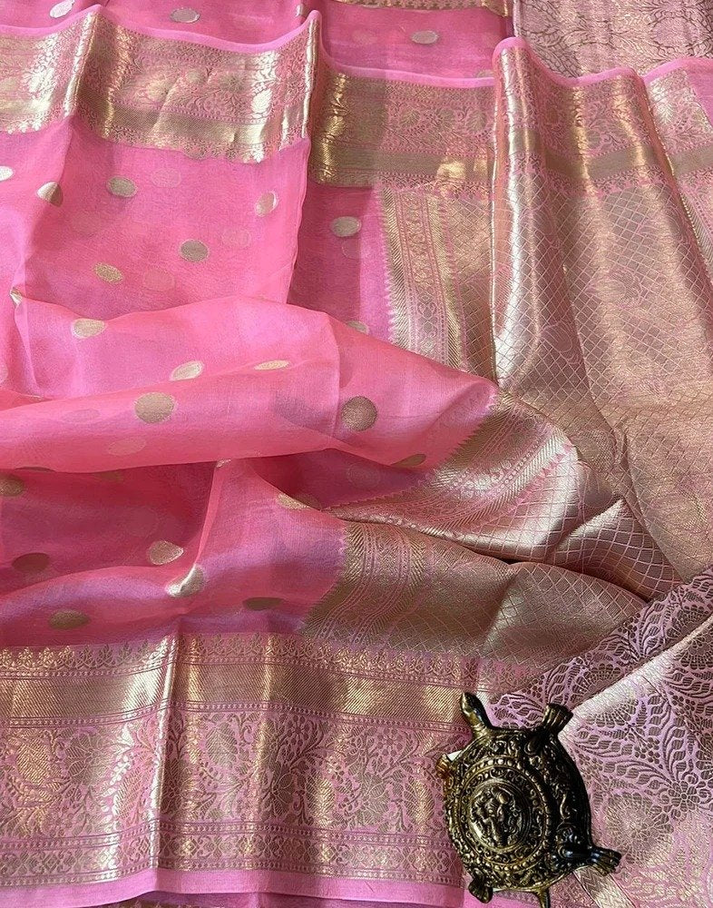 Banarasi Soft Organza Silk Woven Dyeable Saree with Zari Border