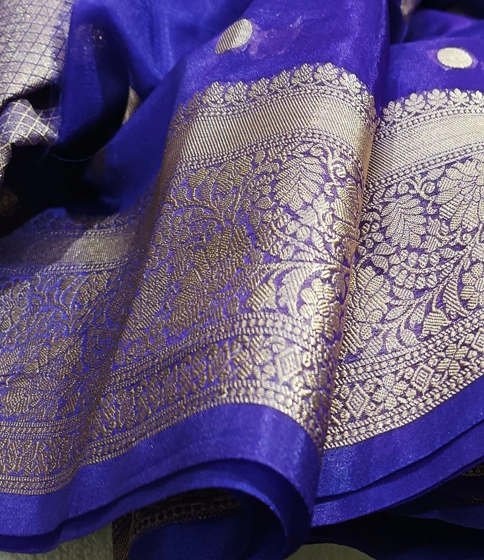 Royal Blue Banarasi Soft Organza Silk Woven Dyeable Saree with Zari Border