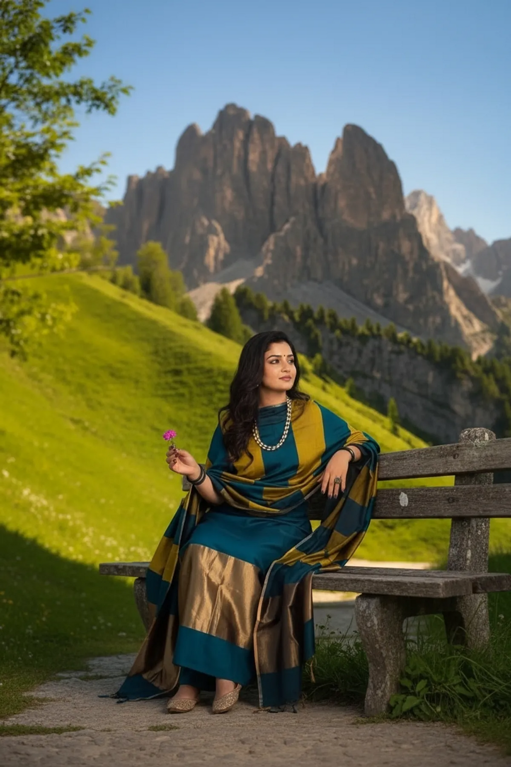 Unstitched Maheshwari Cotton Silk Suit with Resham Stripe Dupatta – Peacock Teal & Mustard Elegance