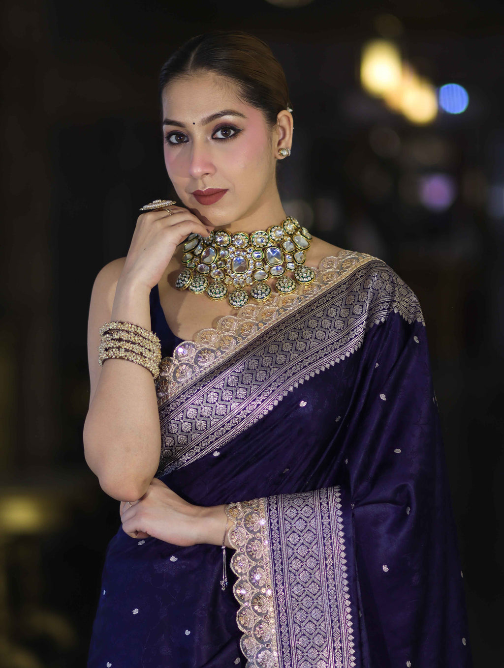 Royal Blue Handloom Mashru Silk Saree with Rich Woven Zari Border